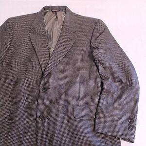 Hart Schaffner & Marx Blazer Mens 44R Wool Brown Houndstooth Two Button Jacket